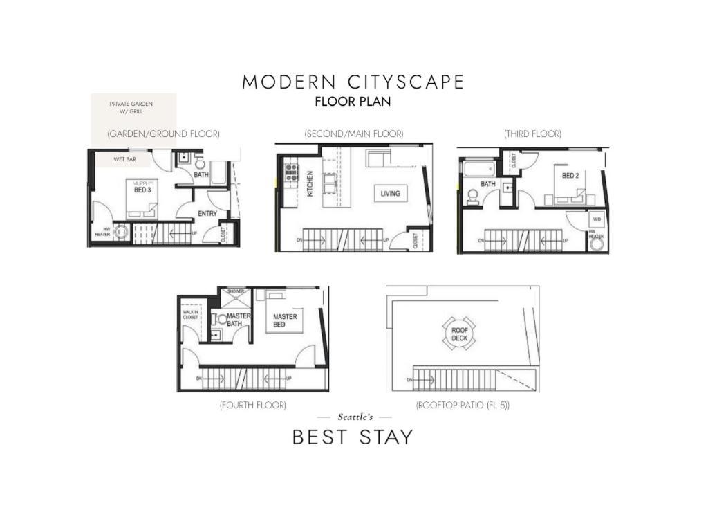 Rooftop Patio With Waterview, Private Garden & Grill 3Br 3Ba- Modern Cityscape Seattle Exteriör bild